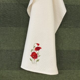 Broderad handduk,  vallmo